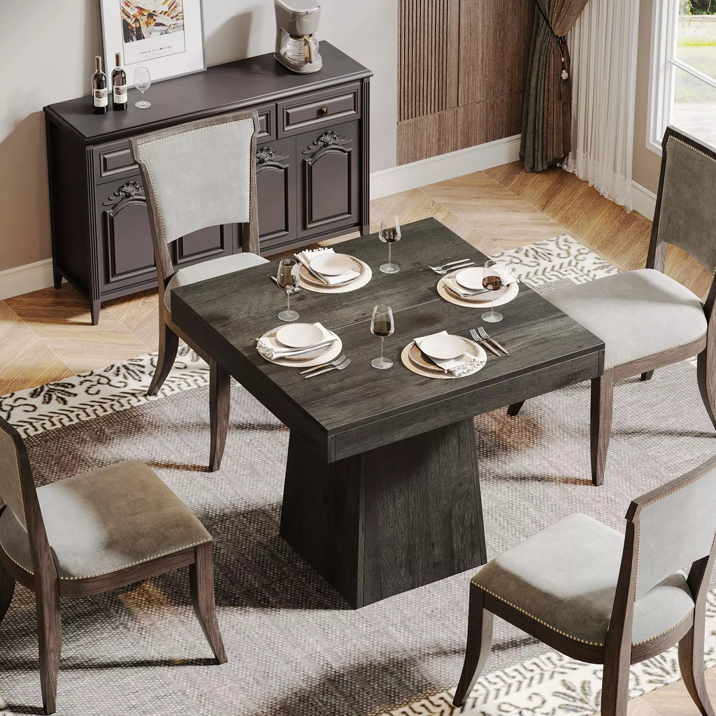 Square Dining Table for 4 – 31.5” Rustic Farmhouse Kitchen Table with Pedestal Base - DSARD