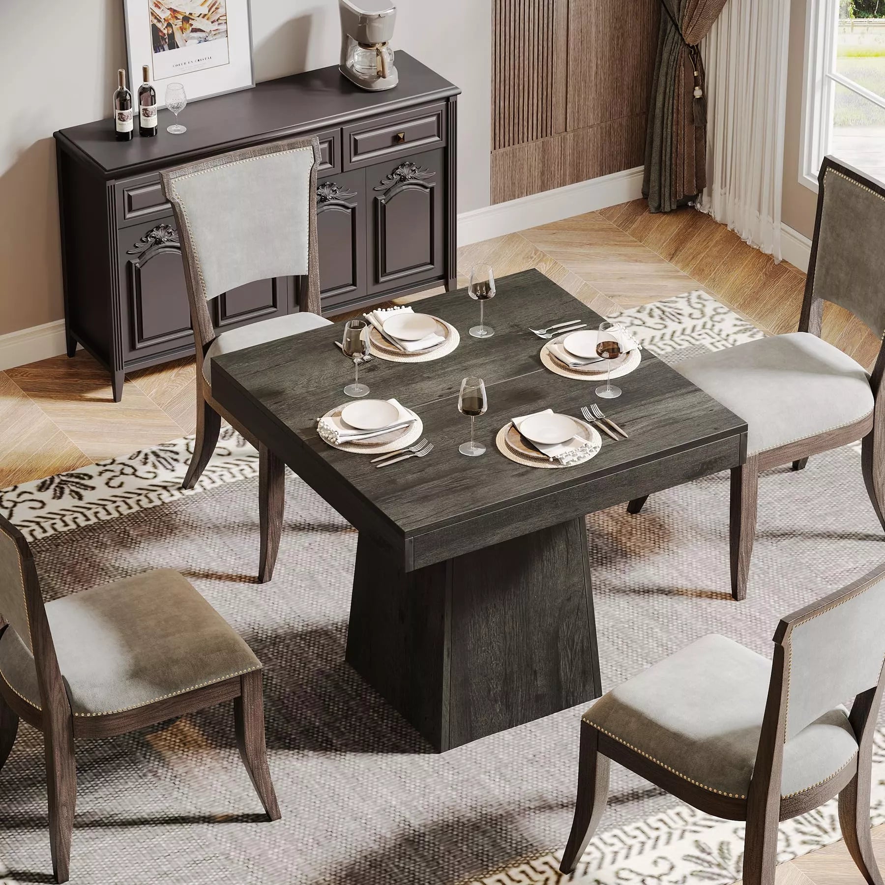 Square Dining Table for 4 – 31.5” Rustic Farmhouse Kitchen Table with Pedestal Base - DSARD