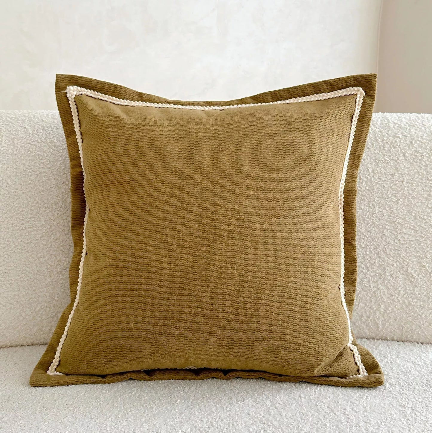 Ribbed Linen Pillow Cover with Embroidered Edges – Stylish Home Decor