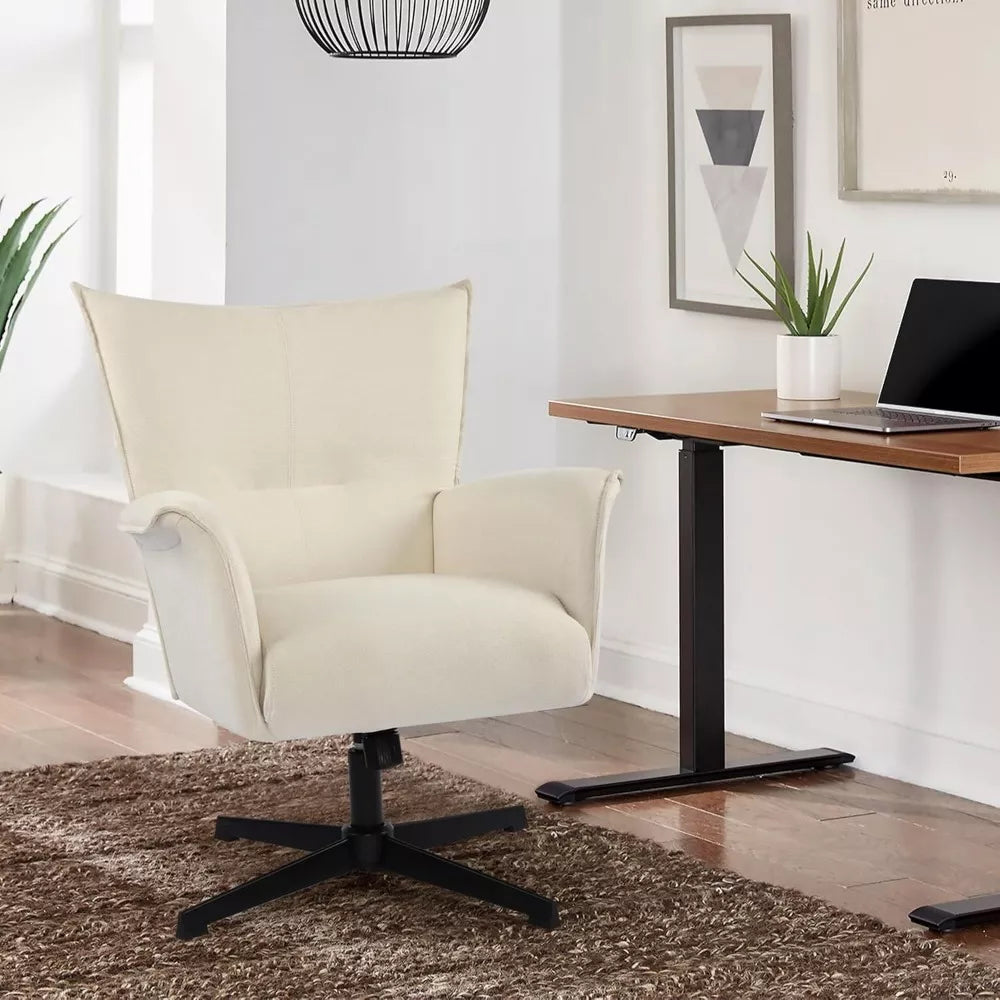 Swivel Home Office Chair with Armrests – Upholstered Linen, No Wheels - DSARD