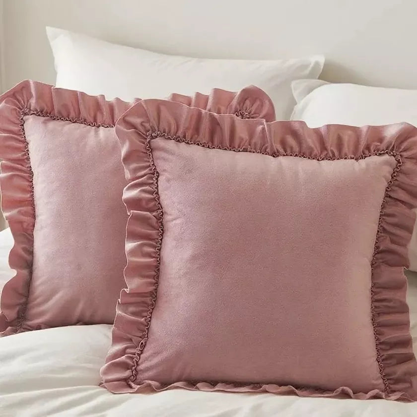 Luxurious Velvet Pillow Cover with Lotus Leaf Lace – Soft & Comfortable Waist Cushion