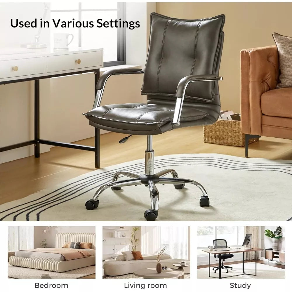 Faux Leather Adjustable Swivel Office Chair with Silver Legs & Arms - DSARD