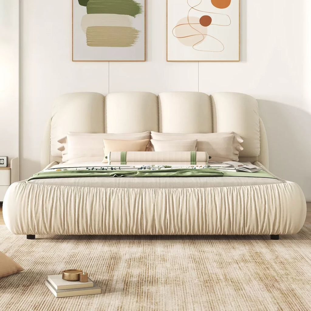 King Size Faux Leather Platform Bed with Padded Headboard - Modern Upholstered Bed Frame | Luxury Bedroom Furniture by DSARD