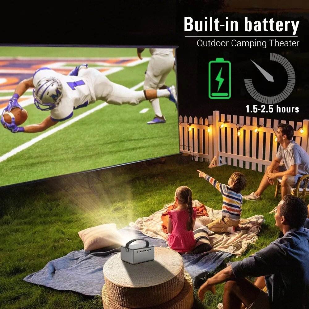 Portable 750 ANSI Projector with Built-in Battery & 3D - 300" Screen