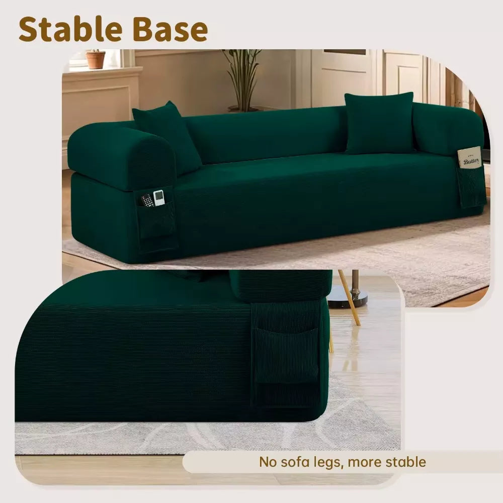 Modular 3-Seater Velvet Sectional Sofa in Green Corduroy for Living Spaces - DSARD