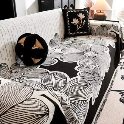 Four Seasons Chenille Sofa Blanket – Nordic Floral Non-Slip Throw