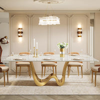Luxury White & Gold Modern Dining Table for 6-8, 78.74″ Sintered Stone Top - DSARD