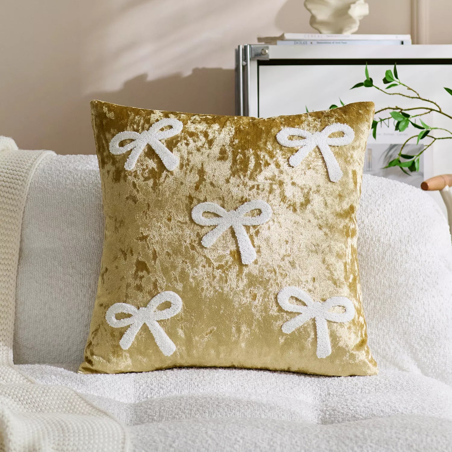 Velvet Sofa Pillowcase with Bowknot