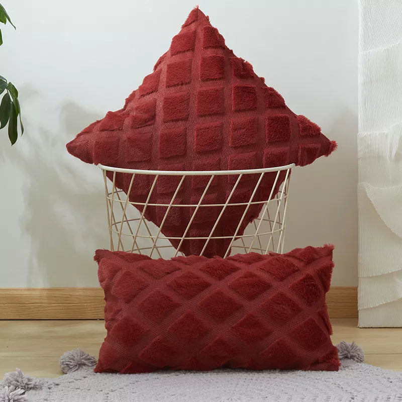 Set of 2 Decorative Boho Plush Throw Pillow Covers – Faux Wool Cushion Covers for Sofa & Bed