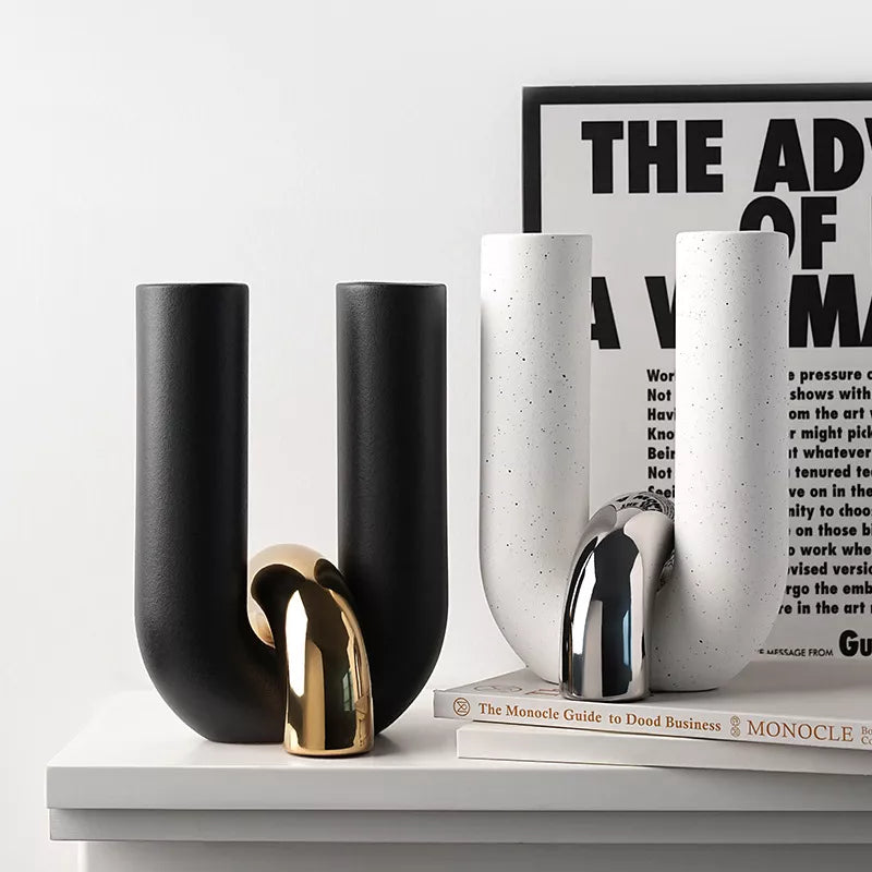Modern U-Shaped Frosted Ceramic Vase – Creative Home Décor Accent