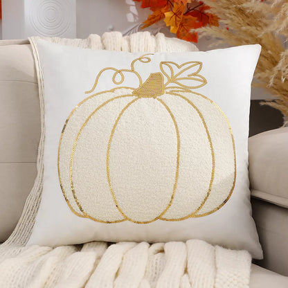Velvet Pumpkin Embroidered Cushion Cover 18×18 Inch – Festive Fall Decor