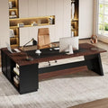 78″ L-Shaped Executive Office Desk with Drawers and File Cabinet, Industrial Style - DSARD - DSARD