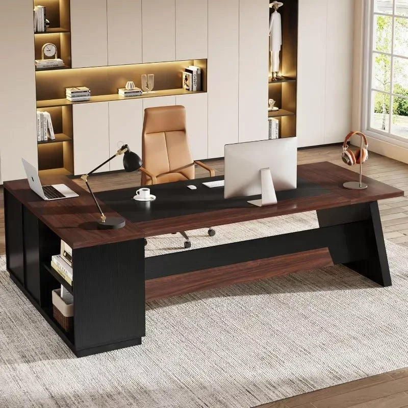 78″ L-Shaped Executive Office Desk with Drawers and File Cabinet, Industrial Style - DSARD - DSARD