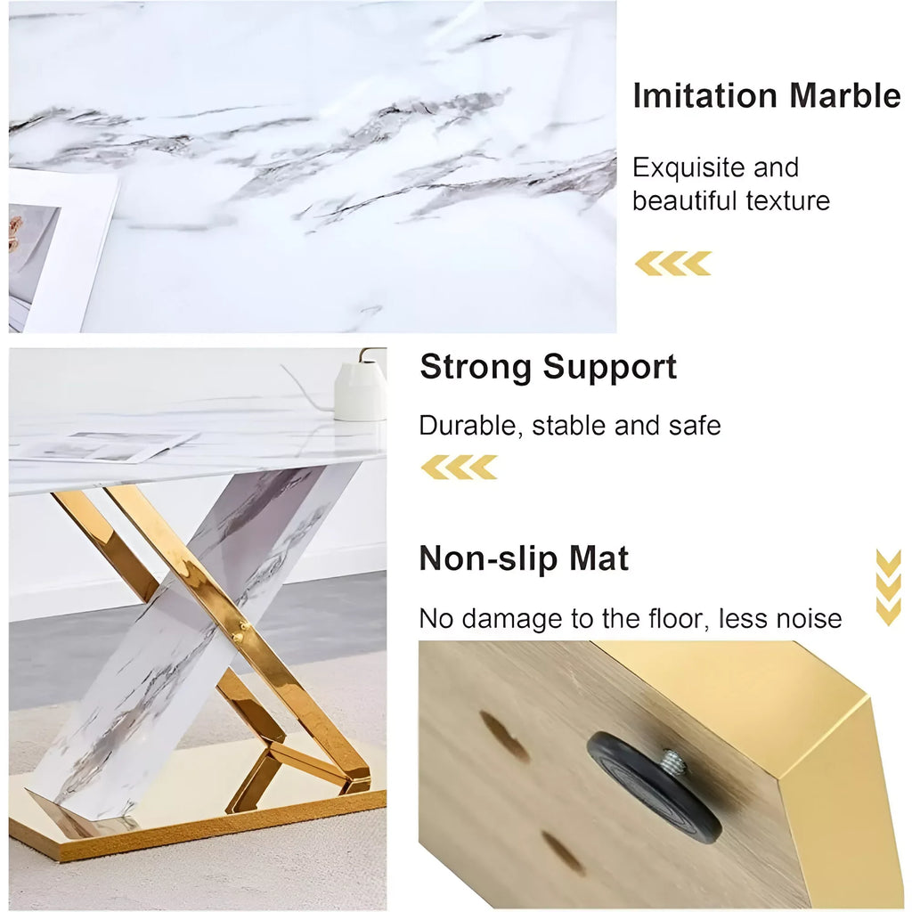 63″ White Faux Marble Dining Table Set for 6, Modern Dining Room Table and Chairs Set - DSARD - DSARD