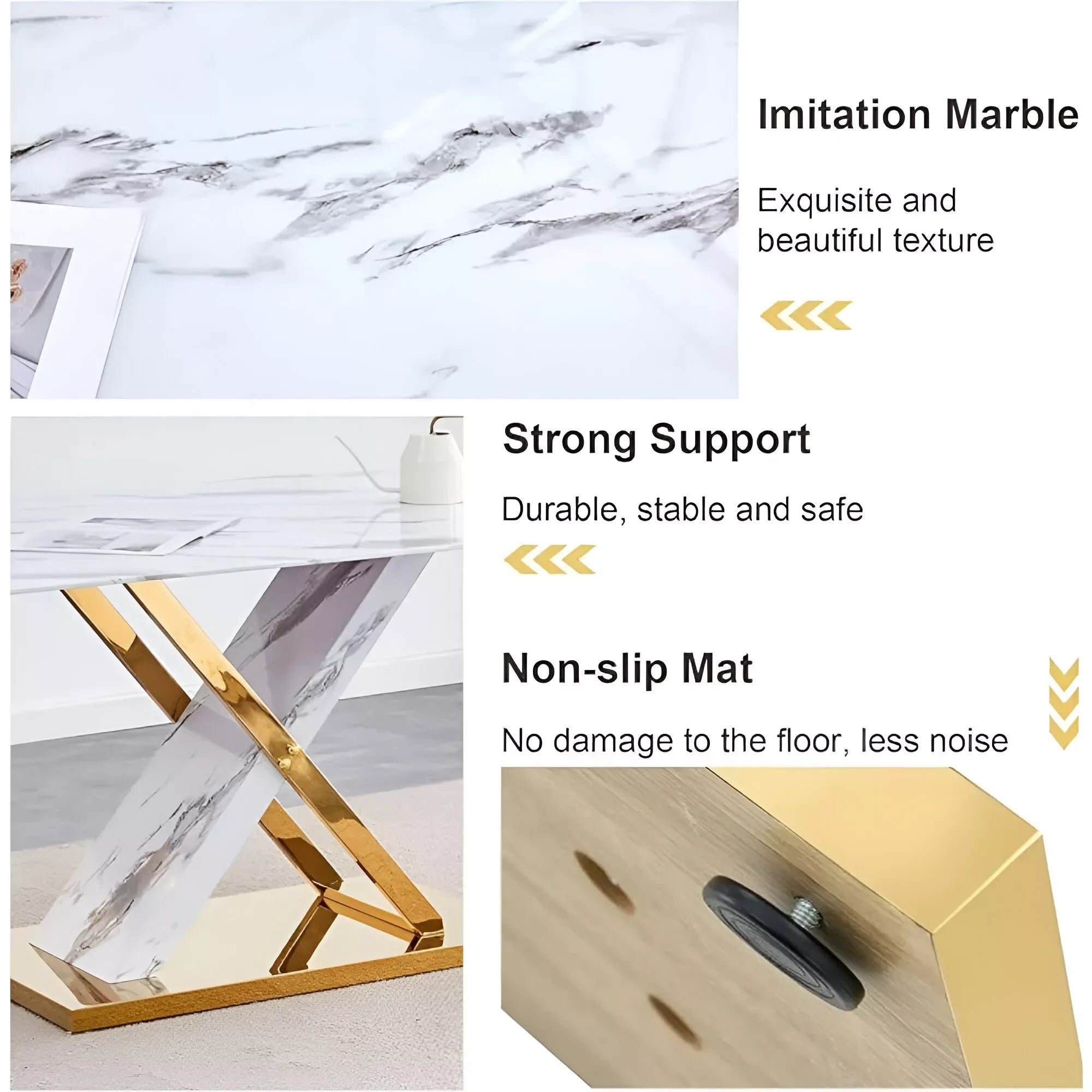 63″ White Faux Marble Dining Table Set for 6, Modern Dining Room Table and Chairs Set - DSARD - DSARD