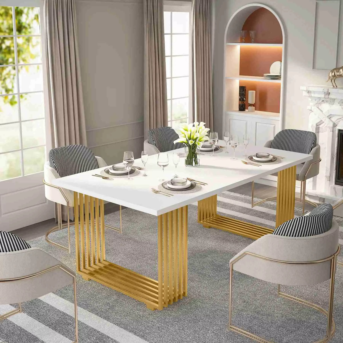 Modern White and Gold Office Desk with Metal Legs - DSARD