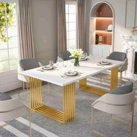 Modern White and Gold Office Desk with Metal Legs - DSARD