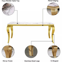 70″ Modern Faux Marble Dining Table for 6-8 People with S-Shaped Gold Base - DSARD