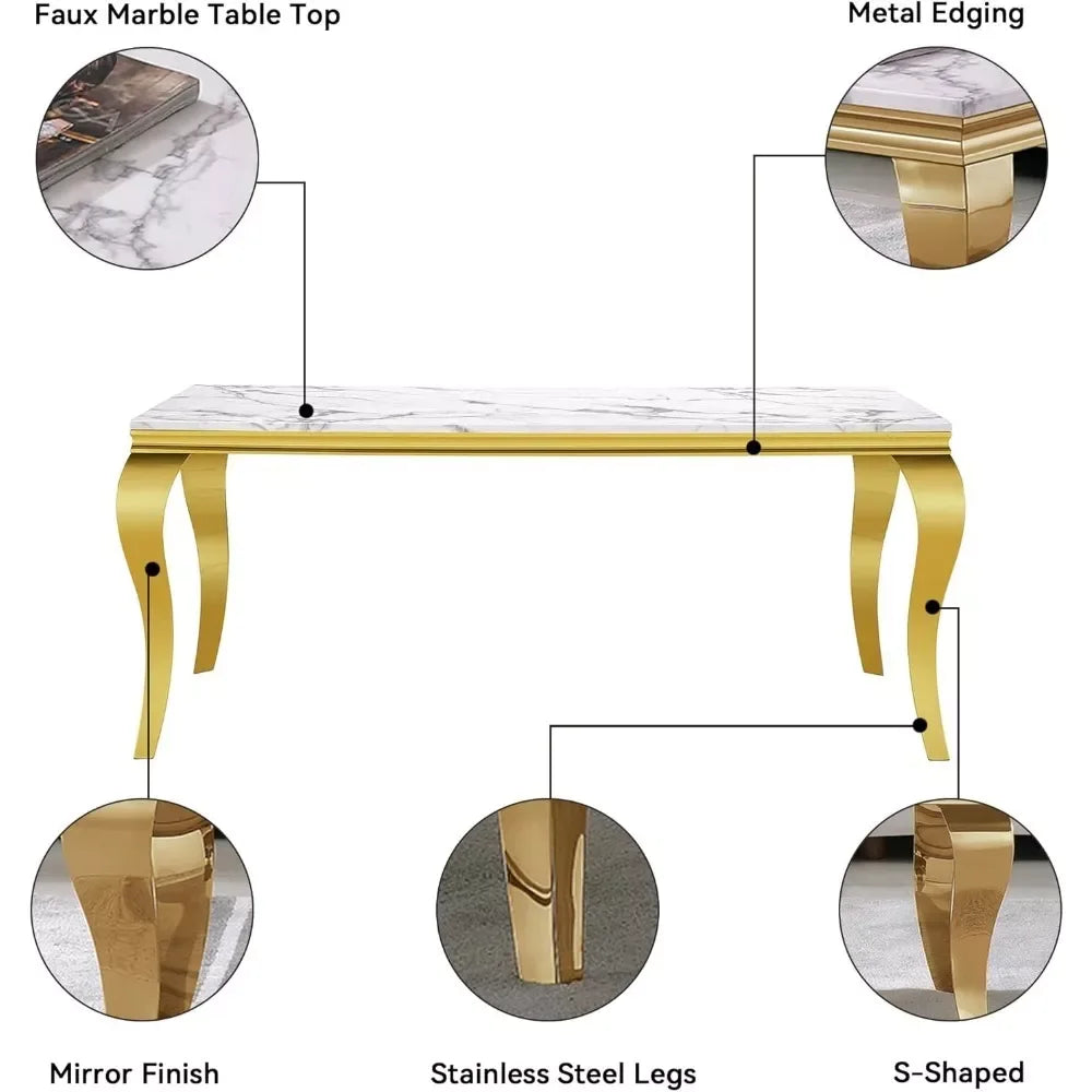 70″ Modern Faux Marble Dining Table for 6-8 People with S-Shaped Gold Base - DSARD - DSARD