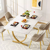 Modern 63″ Faux Marble Dining Table with Gold Legs – Seats 4 to 6 - DSARD