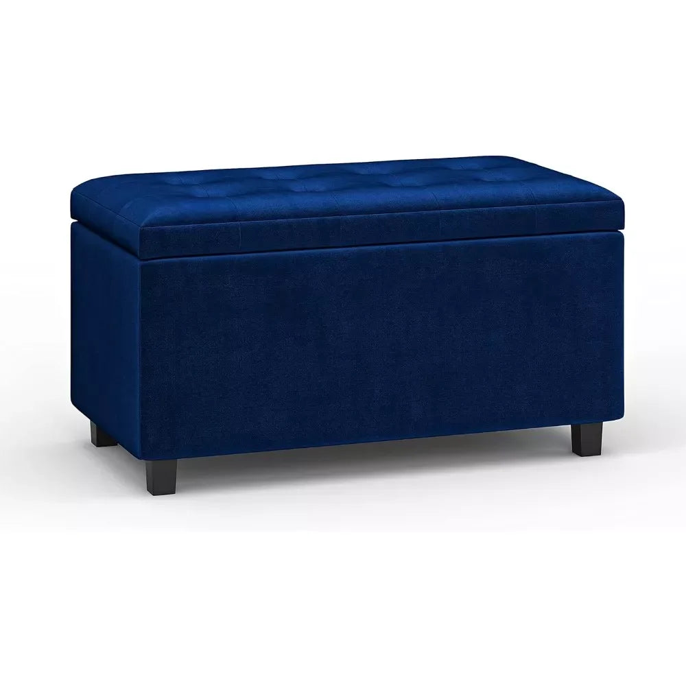 34-Inch Blue Velvet Storage Ottoman Bench with Tufted Top for Living Room - DSARD - DSARD