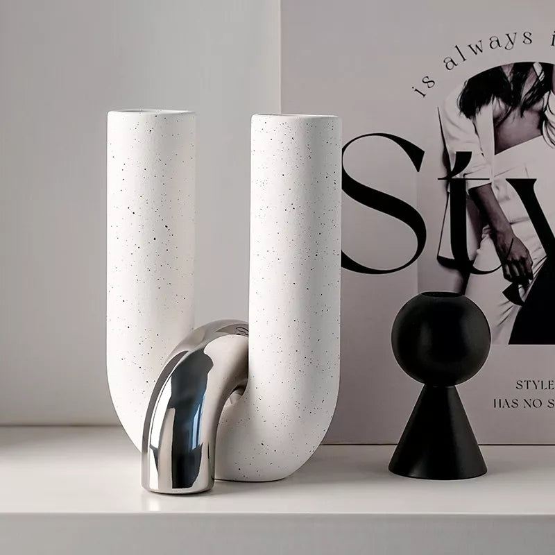 Modern U-Shaped Frosted Ceramic Vase – Creative Home Décor Accent