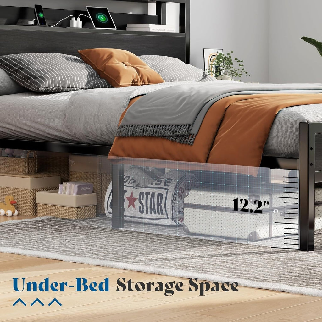 King Platform Bed with Galaxy Projector & Charging Headboard