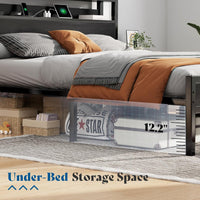 King Size Platform Bed Frame with Galaxy Projector & Charging Headboard - DSARD