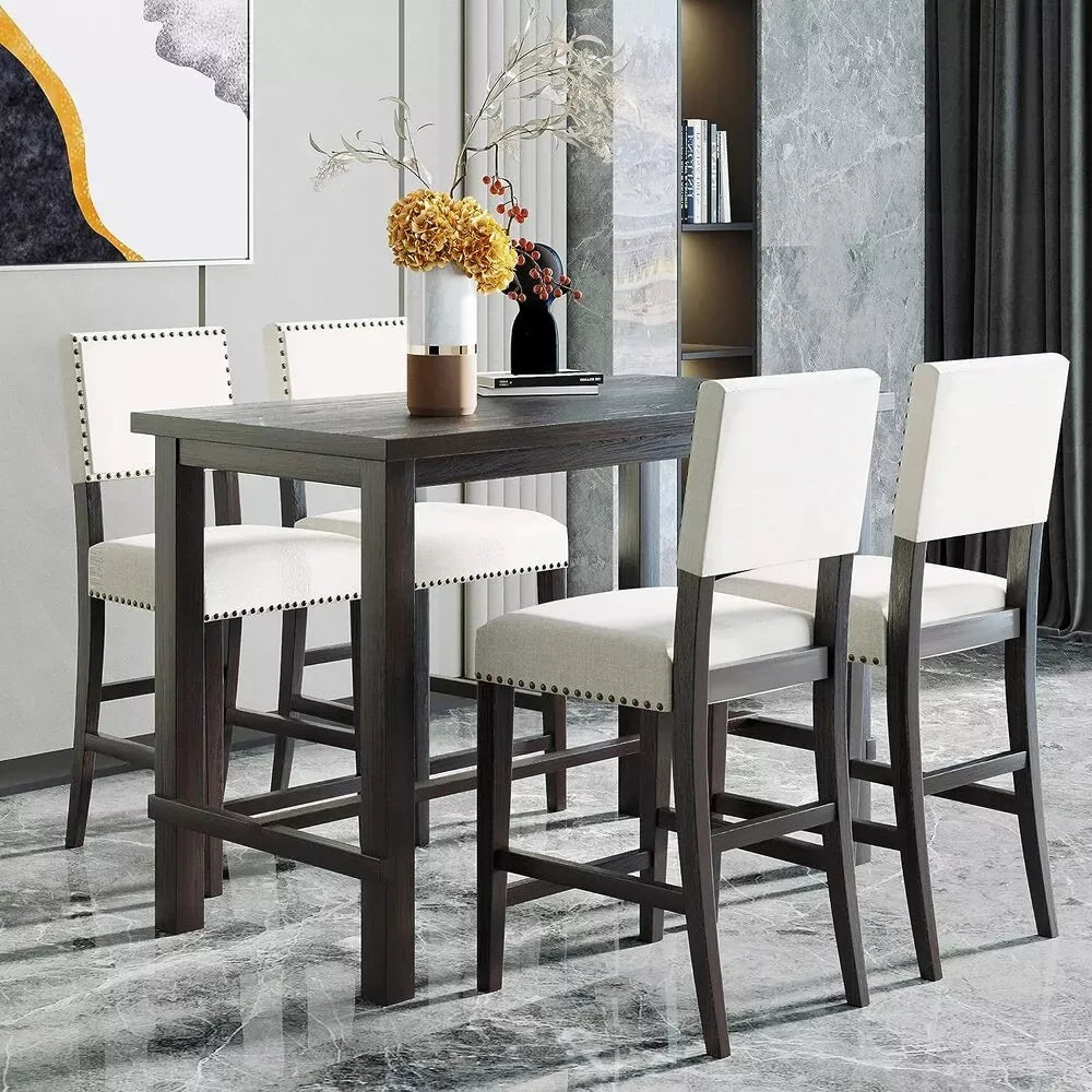 Elegant Espresso 5-Piece Counter Height Dining Set with Beige Chairs - DSARD - DSARD