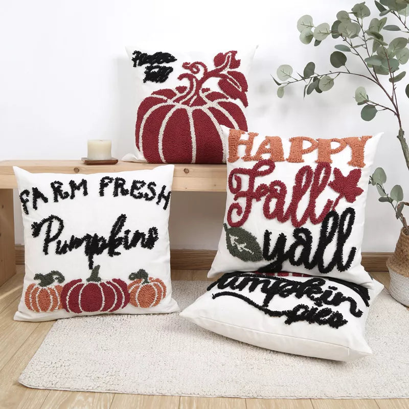 Happy Fall Pumpkin Tufted Pillowcase – Cozy Autumn Decor