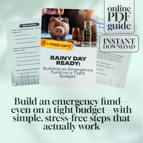Rainy Day Ready: Building an Emergency Fund on a Tight Budget | Emergency Fund for Low Income Guide | Budgeting eBook | Digital Download