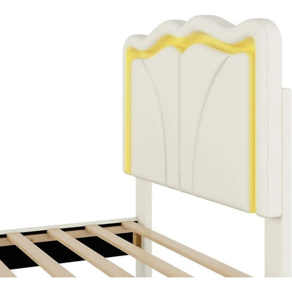 Twin Size Platform Bed with LED Light Strips and Adjustable Headboard - DSARD