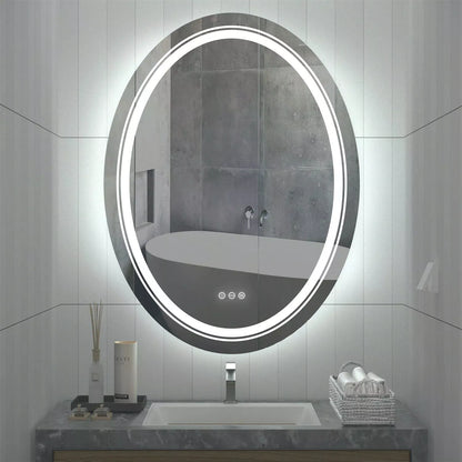 Modern Oval LED Bathroom Mirror with Dimmable Light and Demist Feature
