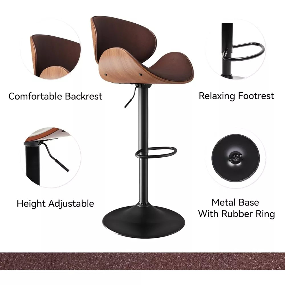 Swivel Bar Stools Set of 2, Adjustable Height with Backrest and Footrest – PU Leather Upholstered - DSARD