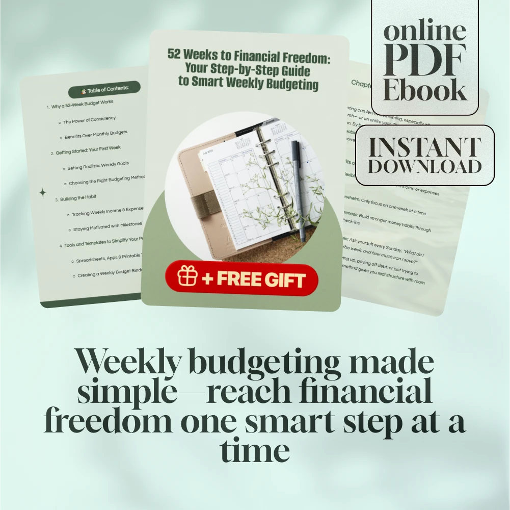 52 Weeks to Financial Freedom: Your Step-by-Step Guide to Smart Weekly Budgeting | 52 Week Budget eBook, Digital Download, Weekly Budget Planner PDF
