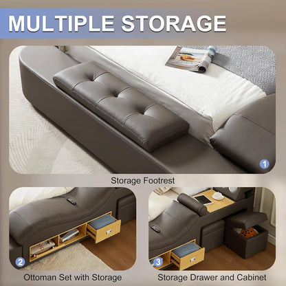 Luxury Smart King Bed with Massage Recliner, Bluetooth Speakers, Storage & USB Ports - DSARD