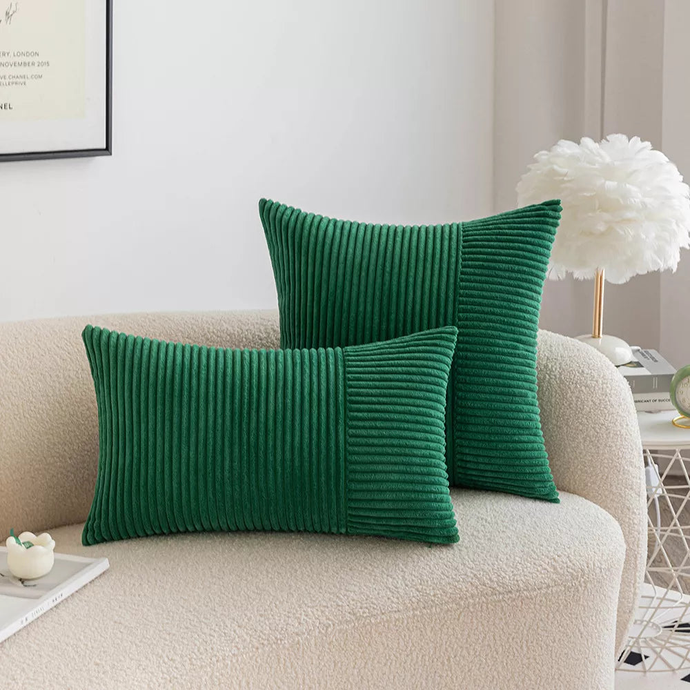Set of 2 Corduroy Patchwork Throw Pillow Covers with Invisible Zipper