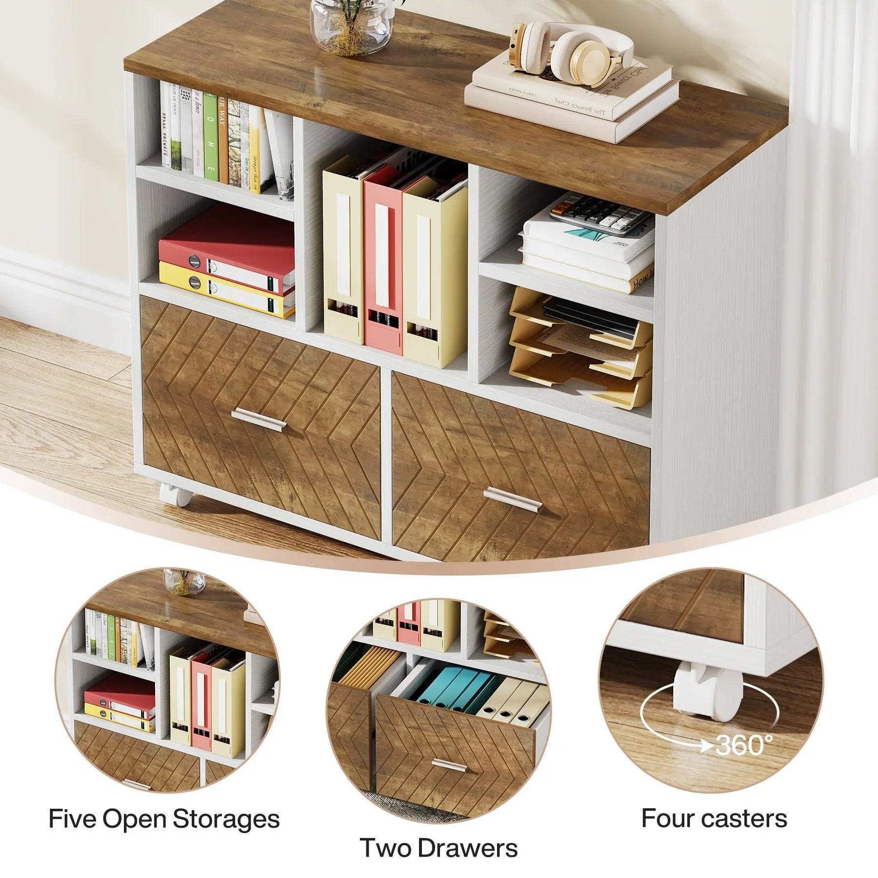 2-Drawer Wood Lateral File Cabinet with Shelves and Rolling Wheels - DSARD