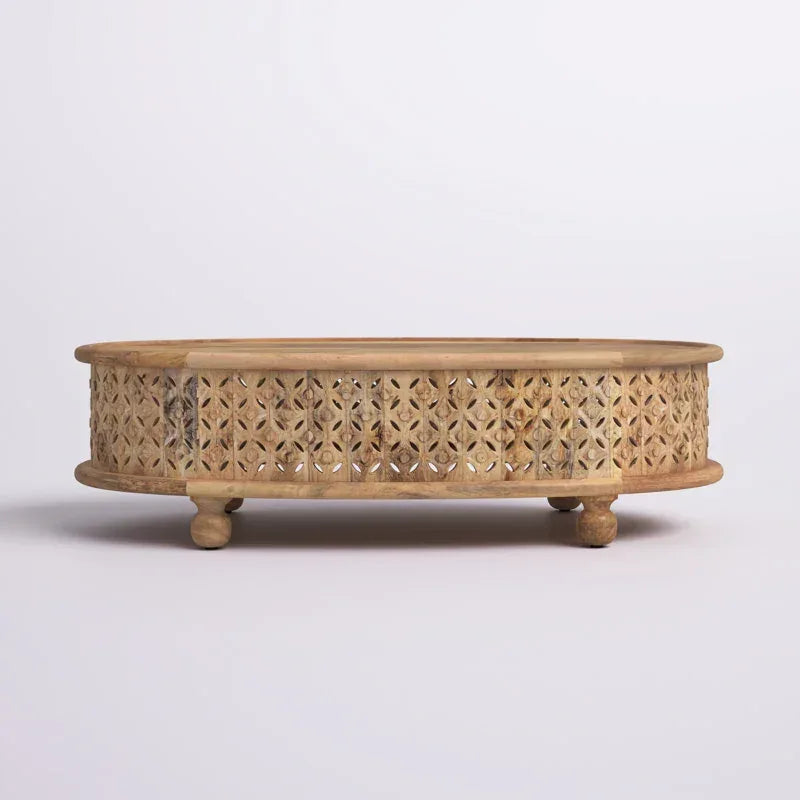 Boho Chic Oval Hand Carved Wood Coffee Table - DSARD - DSARD