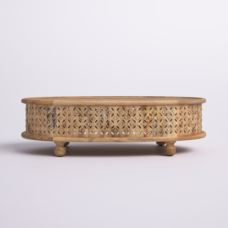 Boho Chic Oval Hand Carved Wood Coffee Table - DSARD