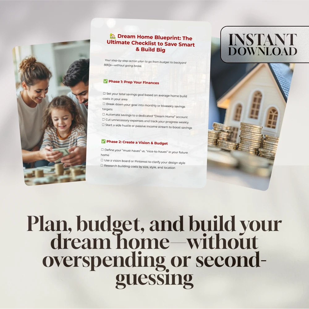 Dream Home Blueprint: The Ultimate Checklist to Save Smart & Build Big | Budgeting Guide to Save Money to Build a House | Printable Home Building Planner PDF