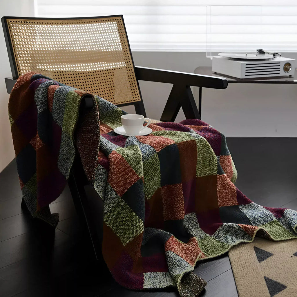Cozy Retro Knitted Check Blanket – Soft Warm Bed & Sofa Throw - DSARD