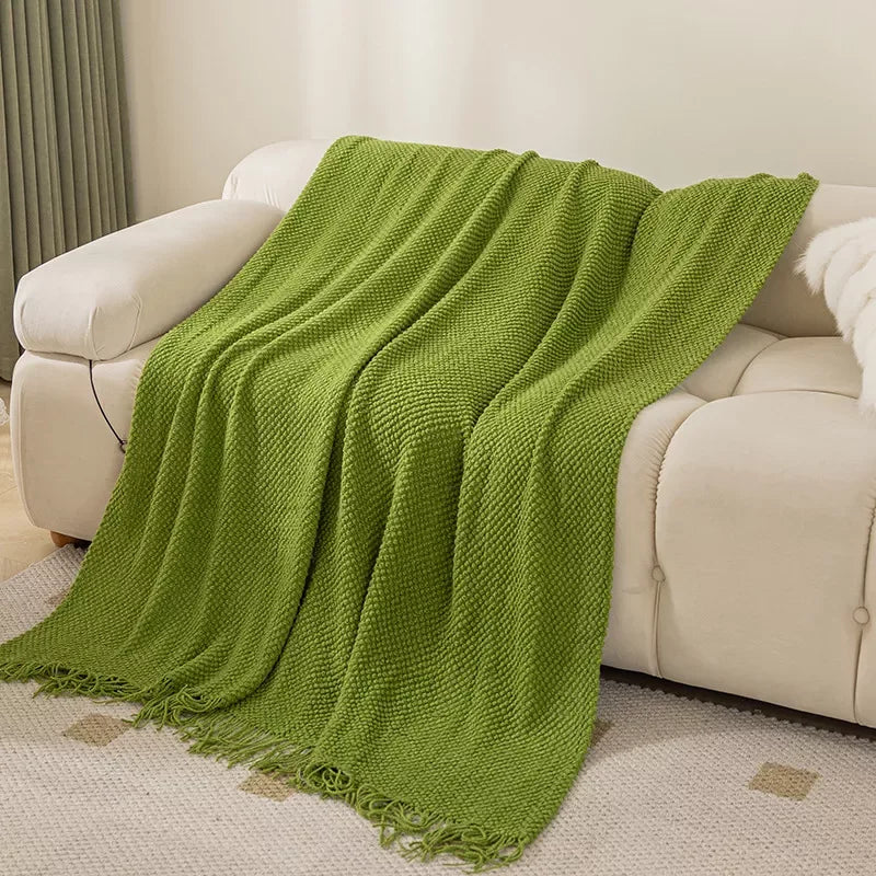 Europe Style Cozy Knitted Throw Blanket with Tassels for Couch & Bed - DSARD