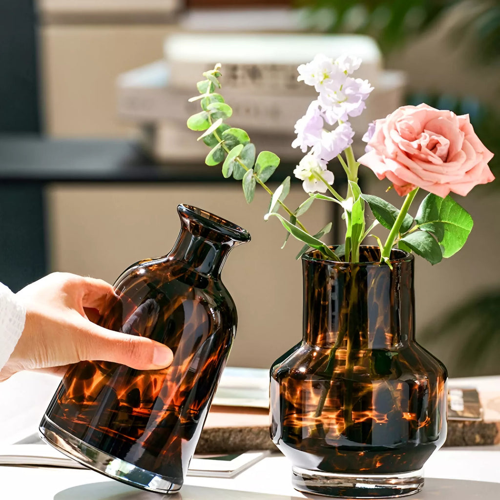 Luxury Leopard Glass Vase – Modern Crystal Tabletop Flower Decoration