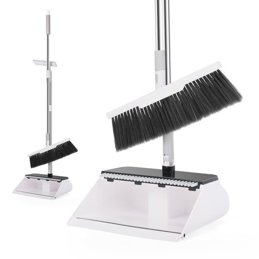 Long Handle Broom & Stand-Up Dustpan Set for Easy Floor Cleaning
