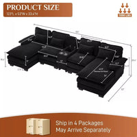 U-Shaped Cloud Sectional Sofa, 124″ Chenille Modular Couch with Storage & USB - DSARD