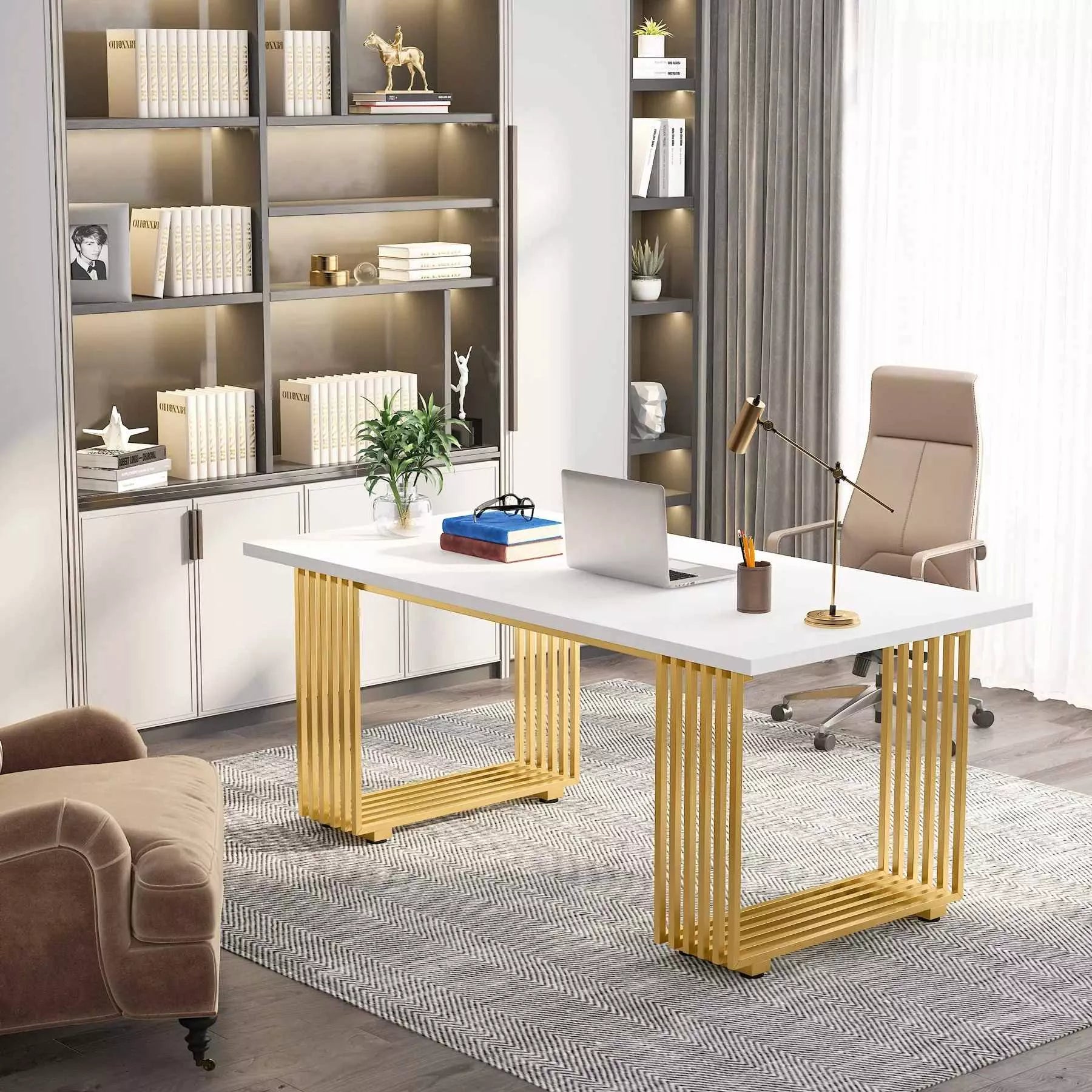 Modern 70″ Office Desk with Gold Metal Legs - DSARD