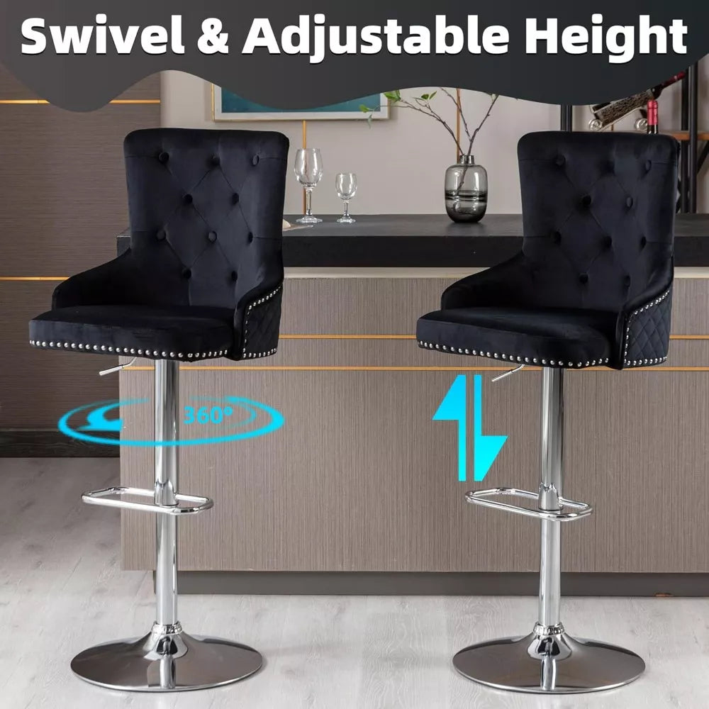 Velvet Swivel Bar Stools Set of 4 – Elegant Counter Height Chairs with Tufted High-Back & Lion Head Ring - DSARD