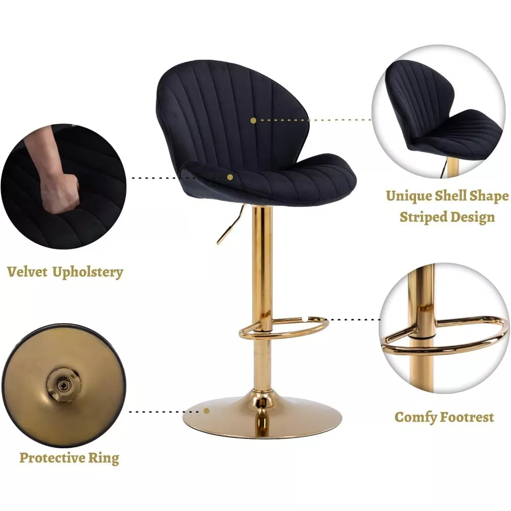 Modern Counter Height Swivel Bar Stools Set of 4 with Gold Base and Upholstered Back - DSARD
