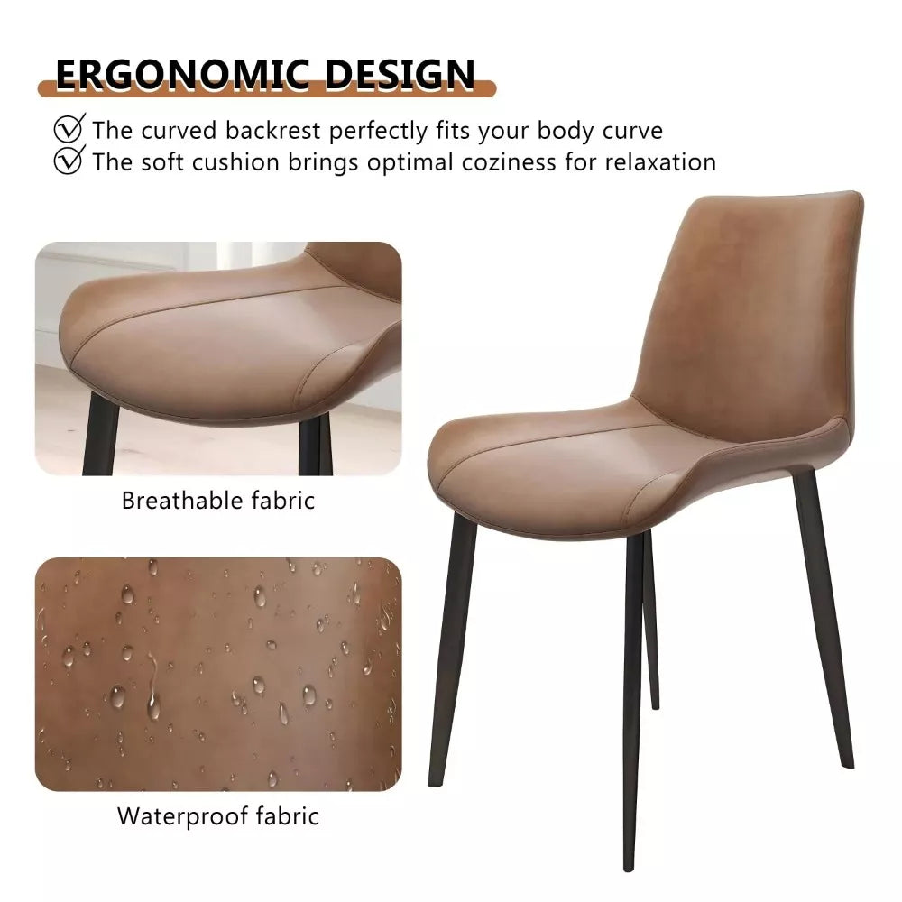 Set of 4 Modern Brown Faux Leather Dining Chairs with Sturdy Metal Legs - DSARD